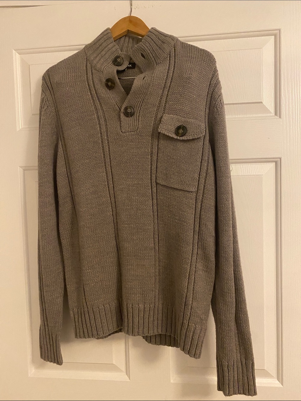TRUE ROCK Men's Taupe Zip-Up Knit Sweater with Chest Pocket